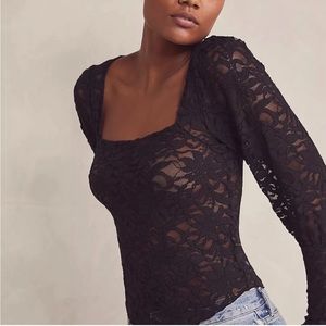 NEW Free People Intimately Long Distance Layering Top in Black - STUNNING LACE